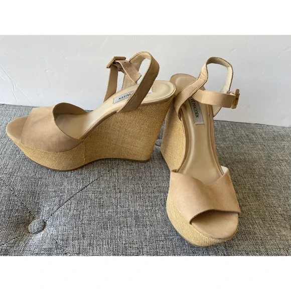 Steve Madden Citrus Platform Wedge Sandals Size US 8.5 In Nude - Picture 3 of 9